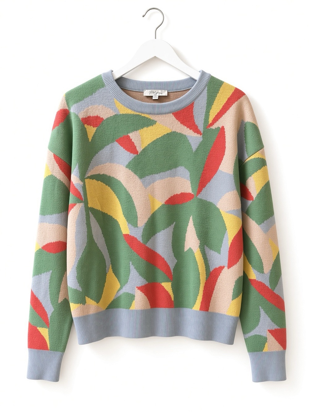 Polagram Abstract Leaf Floral Jacquard Knit Crewneck Sweater M NWOT Like New